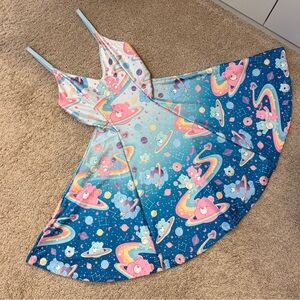 CARE BEARS STRAPPY MINI DRESS SIZE SMALL NWOT TEAL BLUE PINK PURPLES BLACKMILK